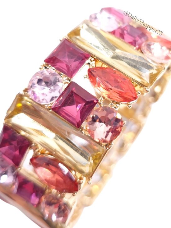 INC International Concepts Gold and Pink Glass Rhinestone Stretch Bracelet - Picture 5 of 9